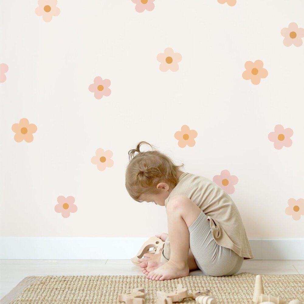 Daisy Blush Pink Boho Flowers Decals - Easy-to-Apply & Removable Wall Stickers:
